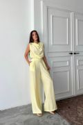 DEGAJE YAKA KOLSUZ BLUZ - PANTOLON TAKIM - Sarı resmi